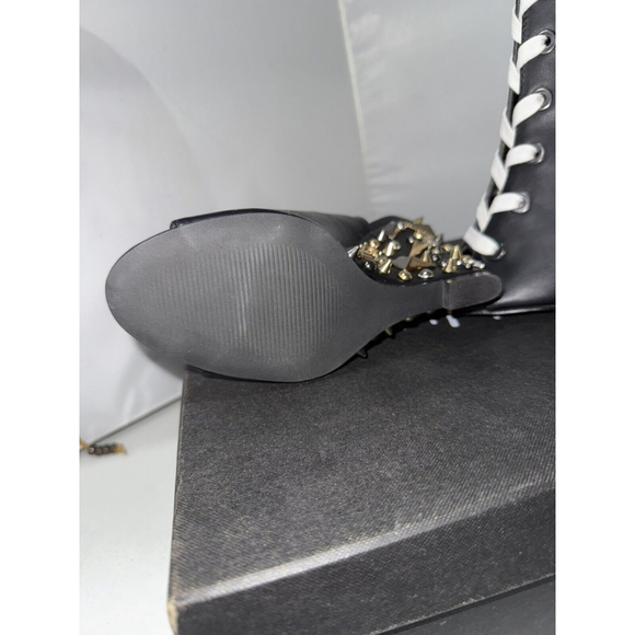 New Nasty Gal Black Embellished Stud Wedge Booties Lace Up 6M - Picture 11 of 14